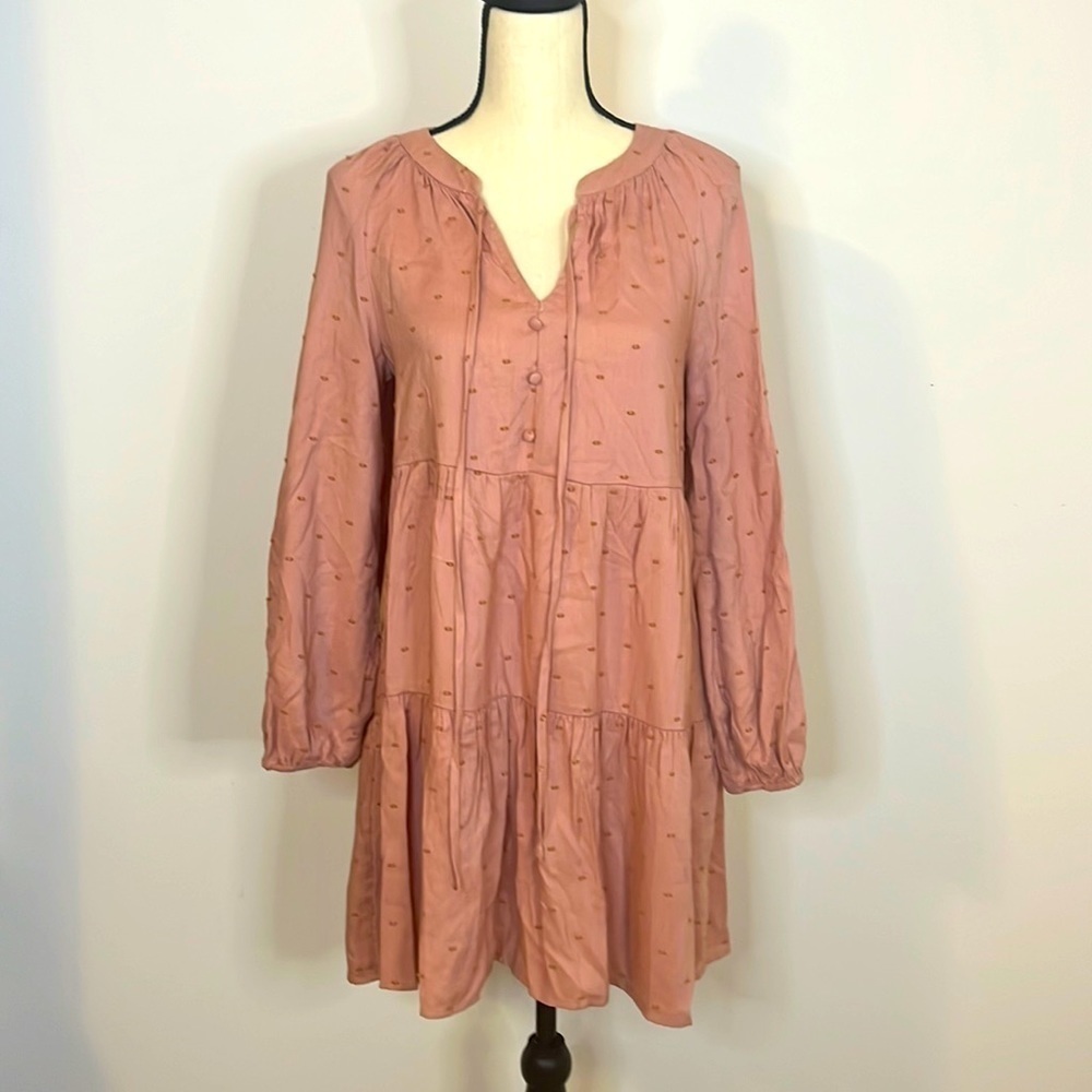 Mine Mauve Pink Bishop Sleeve Mini Dress.  Size Small